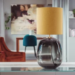HADELAND GLASSVERK Bordlamper|Bordlamper-Austra Bordlampe 35*30 Blågrønn skjerm Hvit
