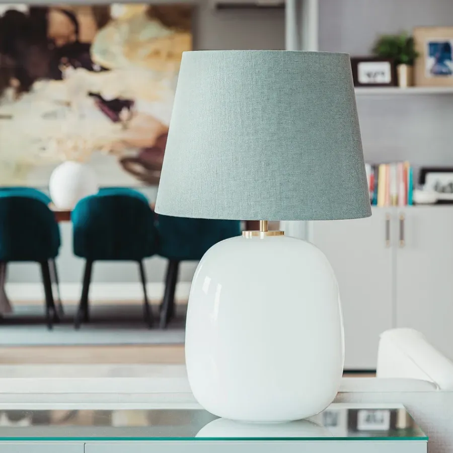 HADELAND GLASSVERK Bordlamper|Bordlamper-Austra Bordlampe , 30*35 Gul skjerm Hvit