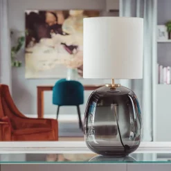 HADELAND GLASSVERK Bordlamper|Bordlamper-Austra Bordlampe , 30*35 Gul skjerm Hvit