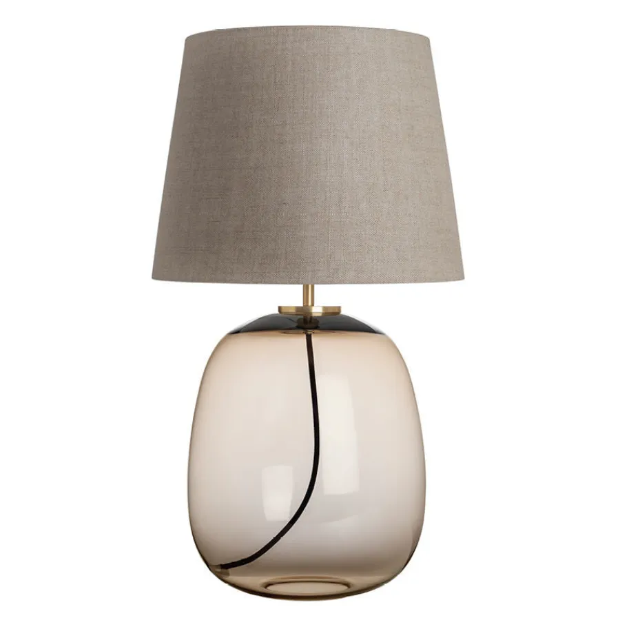 HADELAND GLASSVERK AS Bordlamper|Bordlamper-AUSTRA BORDLAMPE M. MESSING ARMATUR, BEIGE 40*30*38 SKJERM Kakao