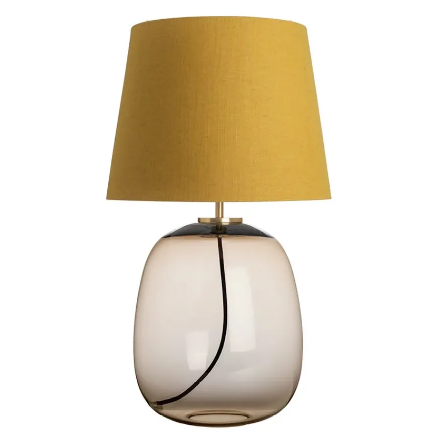 HADELAND GLASSVERK AS Bordlamper|Bordlamper-AUSTRA BORDLAMPE M. MESSING ARMATUR, GUL 40*30*38 SKJERM Kakao