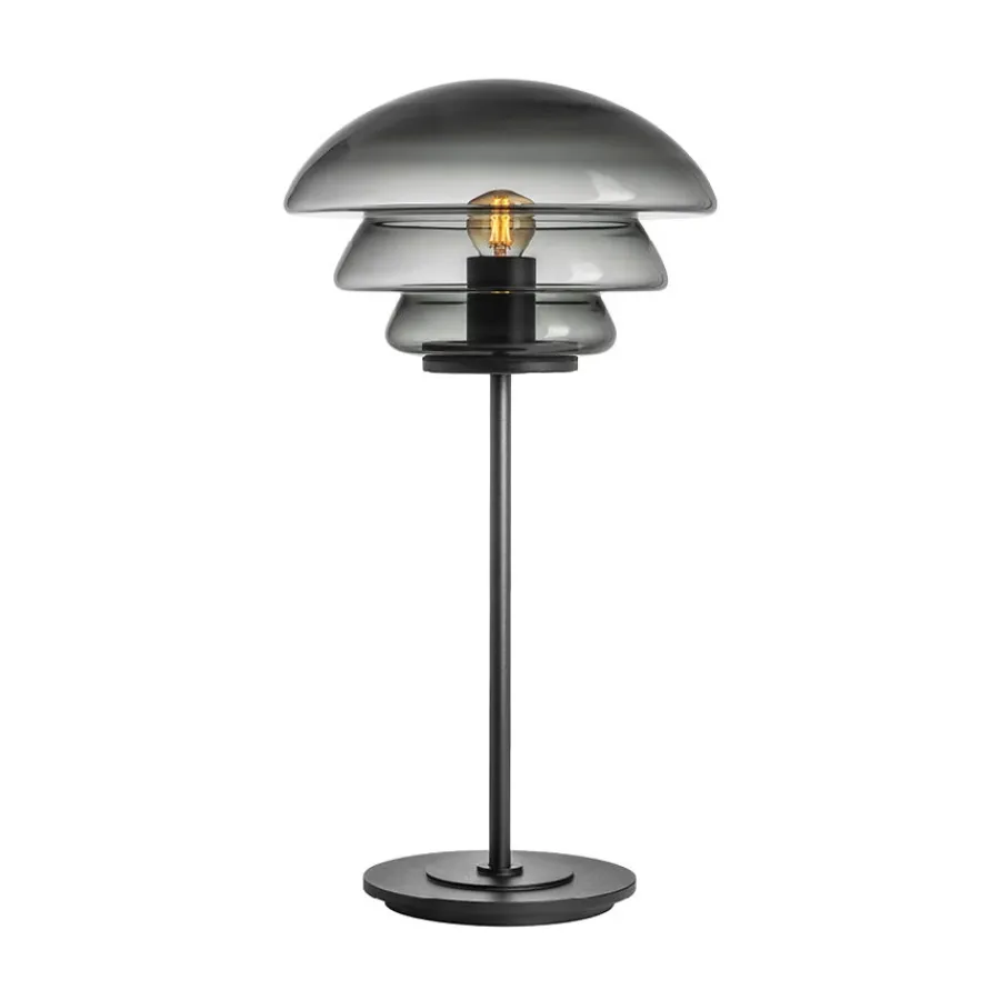 HADELAND GLASSVERK AS Bordlamper|Bordlamper-BORDLAMPE 4006 RØKGRÅ MED SORT METALLFOT Røkgrå