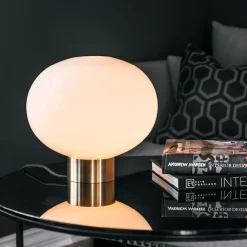 HADELAND GLASSVERK AS Bordlamper|Bordlamper-BORDLAMPE 4169 SMALL HVIT MATT M. MESSING SOKKEL