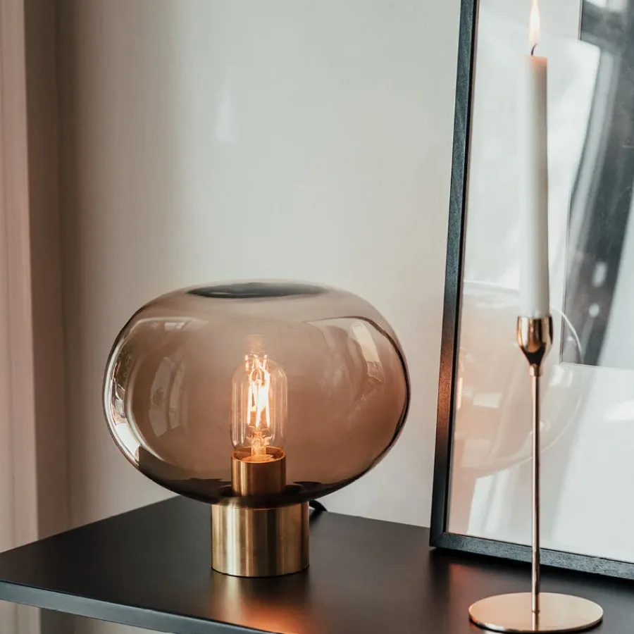 HADELAND GLASSVERK AS Bordlamper|Bordlamper-BORDLAMPE 4169 SMALL M. MESSING SOKKEL Kakao