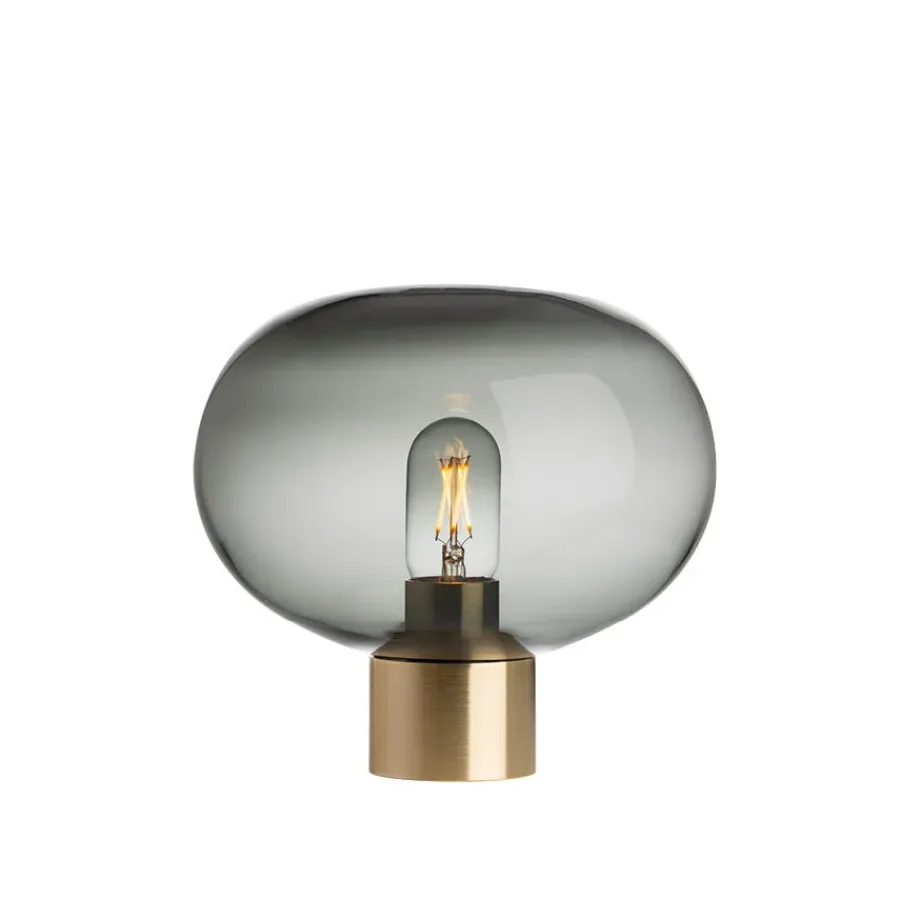 HADELAND GLASSVERK AS Bordlamper|Bordlamper-BORDLAMPE 4169 SMALL RØKGRÅ M. MESSING SOKKEL Røkgrå