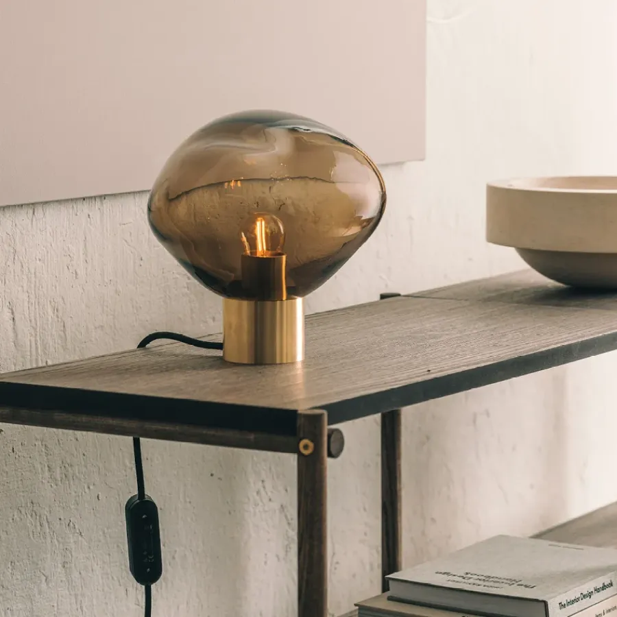 HADELAND GLASSVERK Bordlamper|Bordlamper-CRYSTAL STONE BORDLAMPE KAKAO