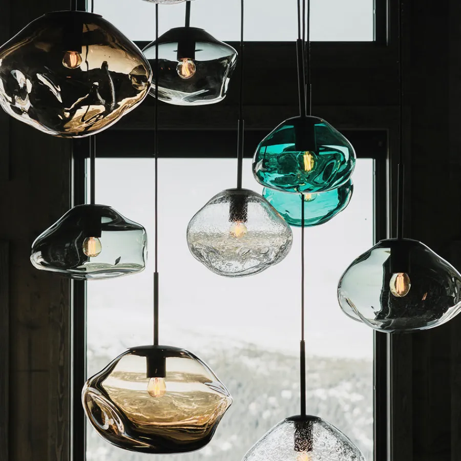 HADELAND GLASSVERK Taklamper|Crystal Stone-CRYSTAL STONE PENDELLAMPE BLÅGRØNN