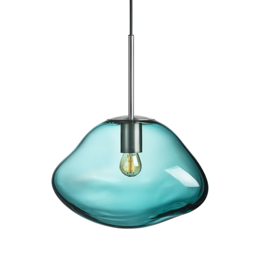 HADELAND GLASSVERK Taklamper|Crystal Stone-CRYSTAL STONE PENDELLAMPE BLÅGRØNN