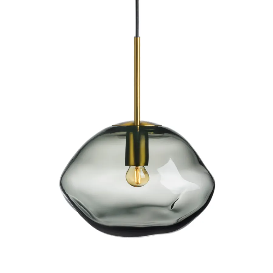 HADELAND GLASSVERK Taklamper|Crystal Stone-CRYSTAL STONE PENDELLAMPE LYS RØKGRÅ