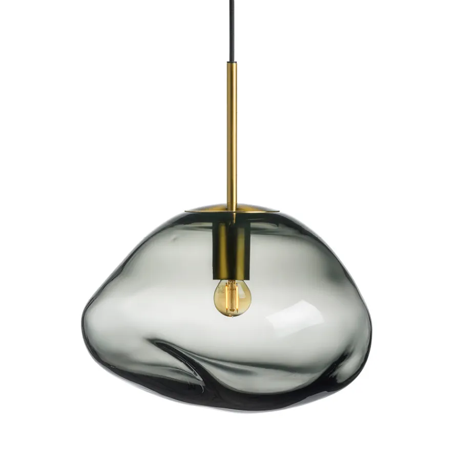 HADELAND GLASSVERK Taklamper|Crystal Stone-CRYSTAL STONE PENDELLAMPE LYS RØKGRÅ