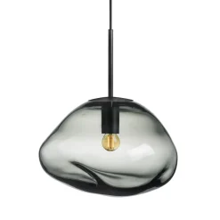 HADELAND GLASSVERK Taklamper|Crystal Stone-CRYSTAL STONE PENDELLAMPE LYS RØKGRÅ