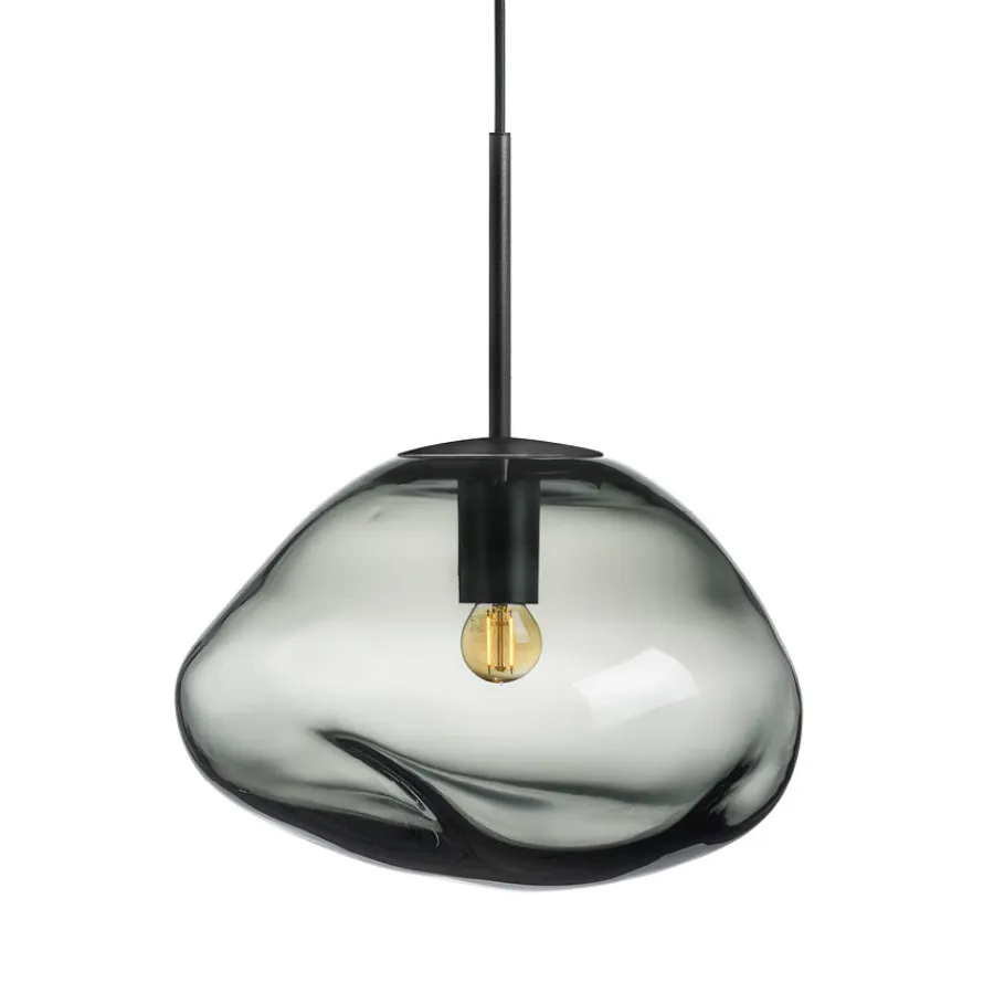 HADELAND GLASSVERK Taklamper|Crystal Stone-CRYSTAL STONE PENDELLAMPE LYS RØKGRÅ