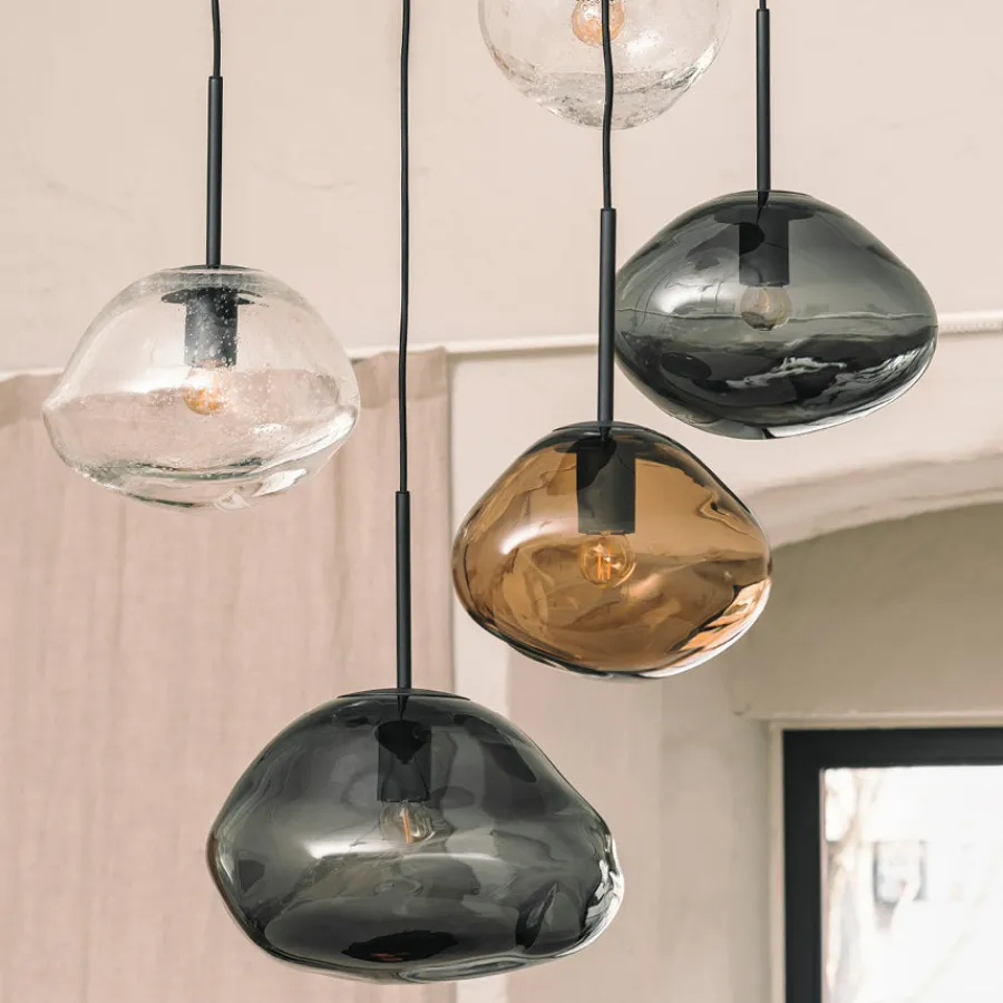 HADELAND GLASSVERK Taklamper|Crystal Stone-CRYSTAL STONE PENDELLAMPE LYS RØKGRÅ