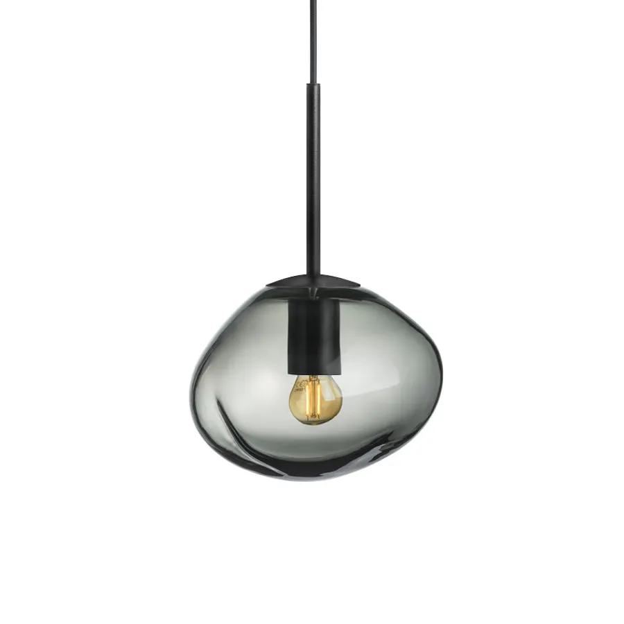 HADELAND GLASSVERK Taklamper|Crystal Stone-CRYSTAL STONE PENDELLAMPE LYS RØKGRÅ