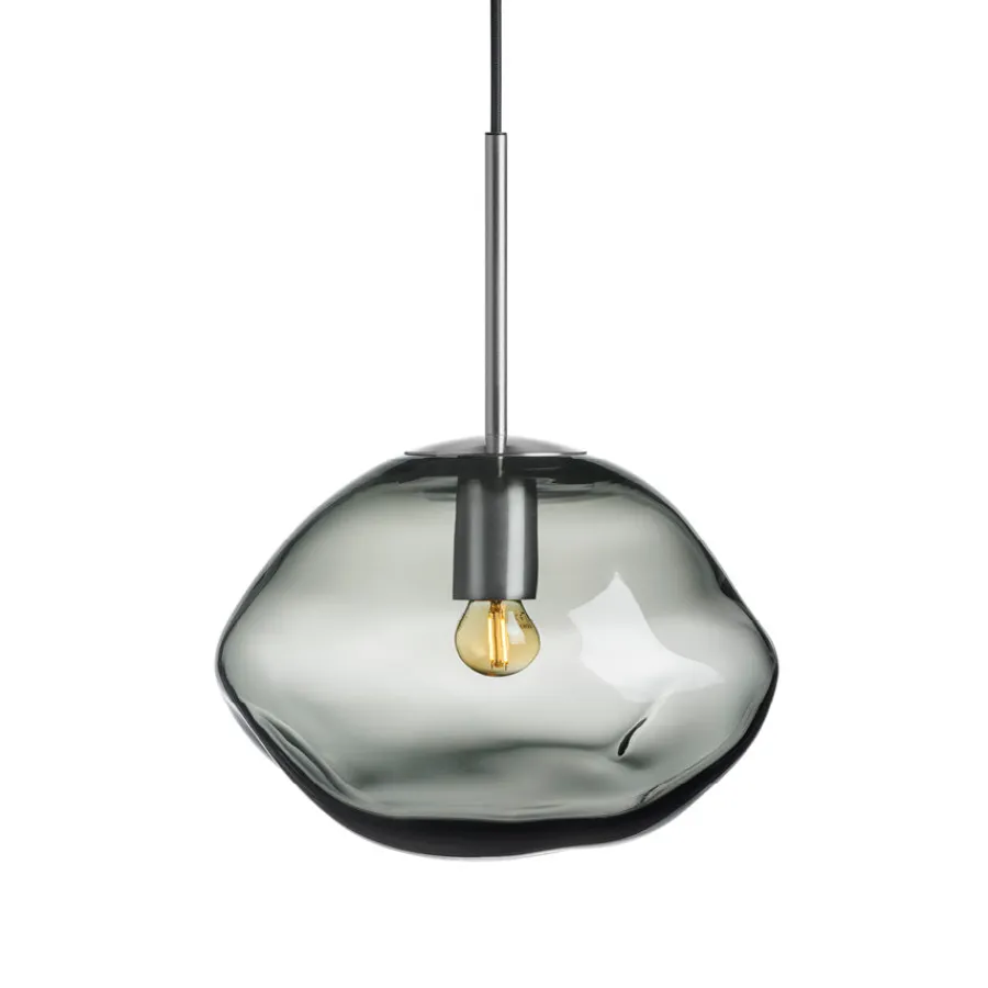 HADELAND GLASSVERK Taklamper|Crystal Stone-CRYSTAL STONE PENDELLAMPE LYS RØKGRÅ