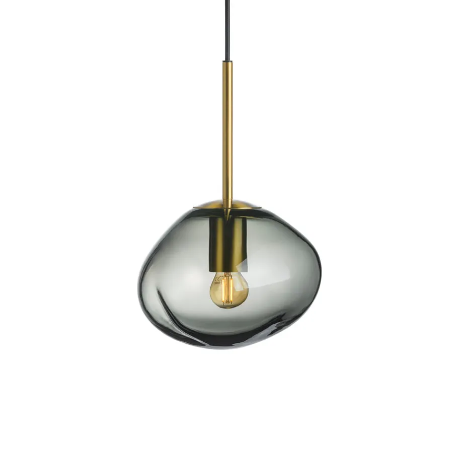HADELAND GLASSVERK Taklamper|Crystal Stone-CRYSTAL STONE PENDELLAMPE LYS RØKGRÅ