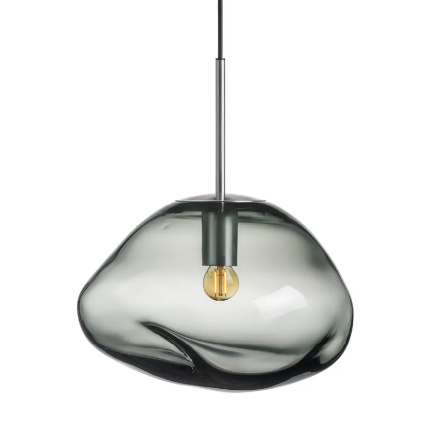 HADELAND GLASSVERK Taklamper|Crystal Stone-CRYSTAL STONE PENDELLAMPE LYS RØKGRÅ