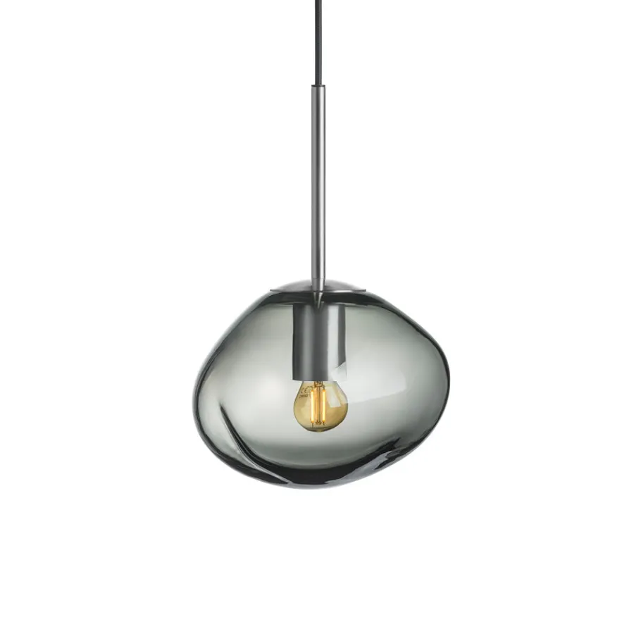 HADELAND GLASSVERK Taklamper|Crystal Stone-CRYSTAL STONE PENDELLAMPE LYS RØKGRÅ