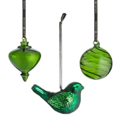 HADELAND GLASSVERK Julepynt-FUGLEKLANG GLASS HENG GRØNN MIX 3 PK