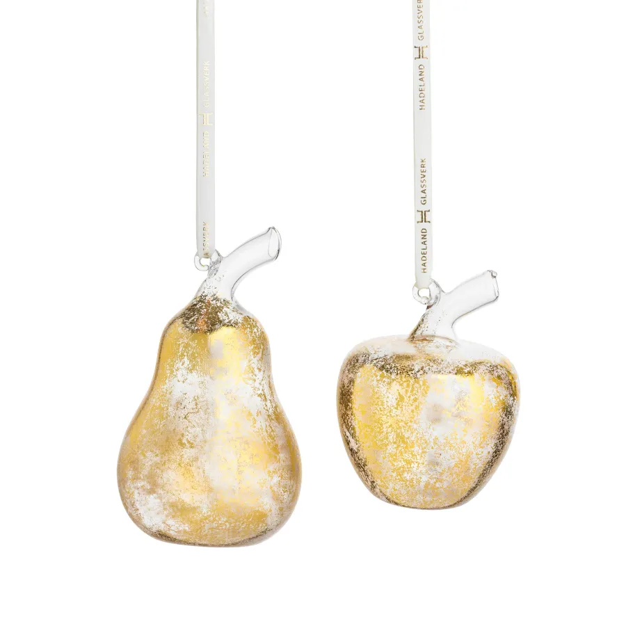 HADELAND GLASSVERK Julepynt-GULLFRUKT GLASS EPLE PÆRE 2 PK