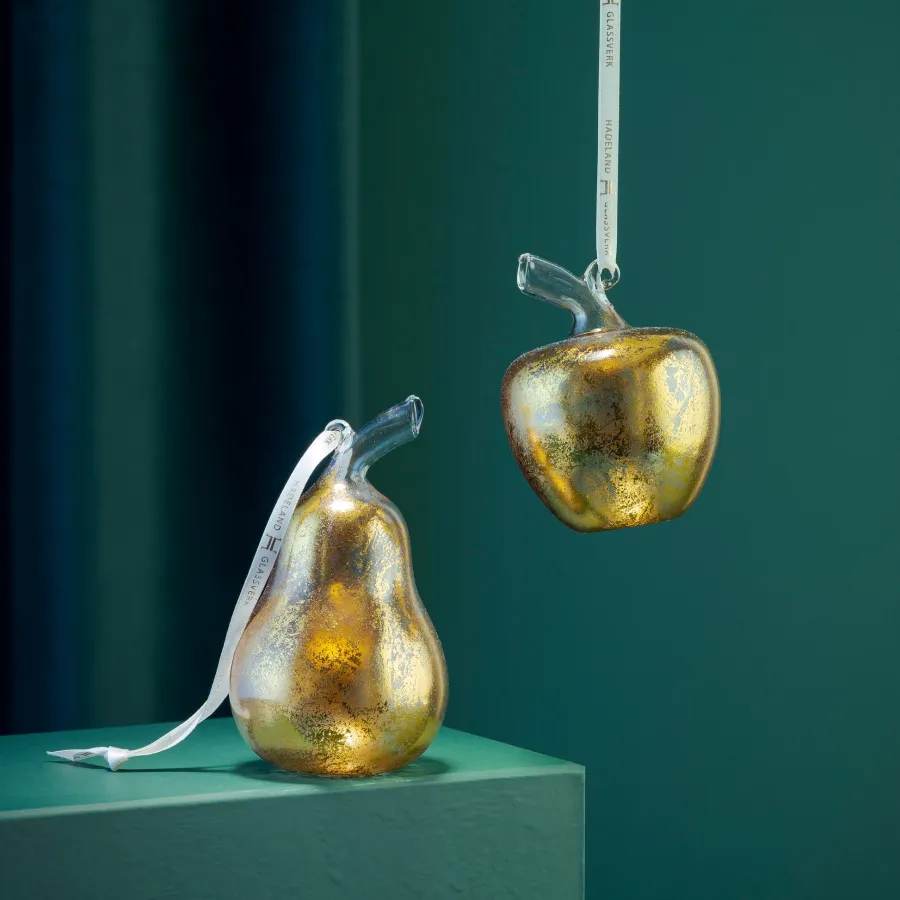 HADELAND GLASSVERK Julepynt-GULLFRUKT GLASS EPLE PÆRE 2 PK