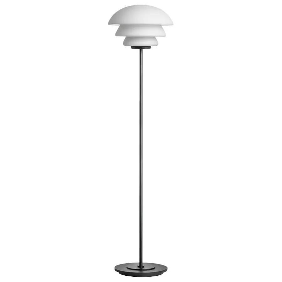 HADELAND GLASSVERK AS Gulvlamper|Gulvlamper-GULVLAMPE 4006 MED SORT METALLFOT Hvit matt