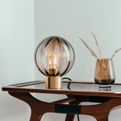 HADELAND GLASSVERK AS Bordlamper|Bordlamper-KRYSTALLKULE BORDLAMPE OPTIKK M. MESSING SOKKEL Kakao