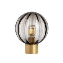 HADELAND GLASSVERK AS Bordlamper|Bordlamper-KRYSTALLKULE BORDLAMPE OPTIKK RØKGRÅ M. MESSING SOKKEL Røkgrå