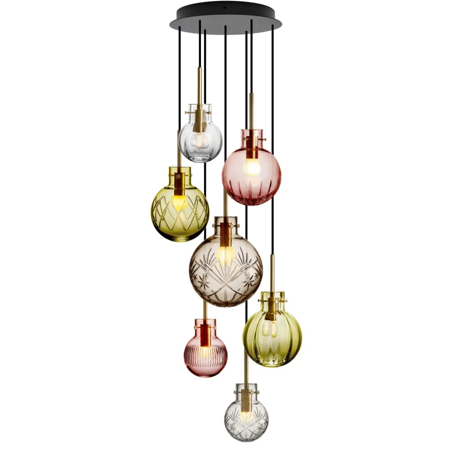 HADELAND GLASSVERK Taklamper|Krystallkuler-KRYSTALLKULE TAKLAMPE BOHEMSK KRYSTALL 7 STK