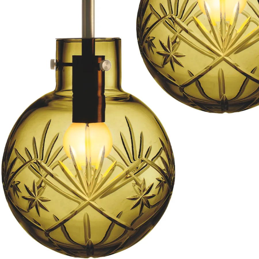 HADELAND GLASSVERK Taklamper|Krystallkuler-KRYSTALLKULE TAKLAMPE FINN 160MM Oliven