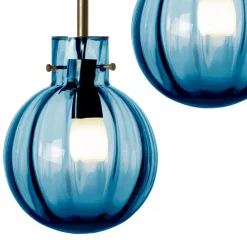 HADELAND GLASSVERK Taklamper|Krystallkuler-KRYSTALLKULE TAKLAMPE OPTIKK STÅLBLÅ 160MM Stålblå