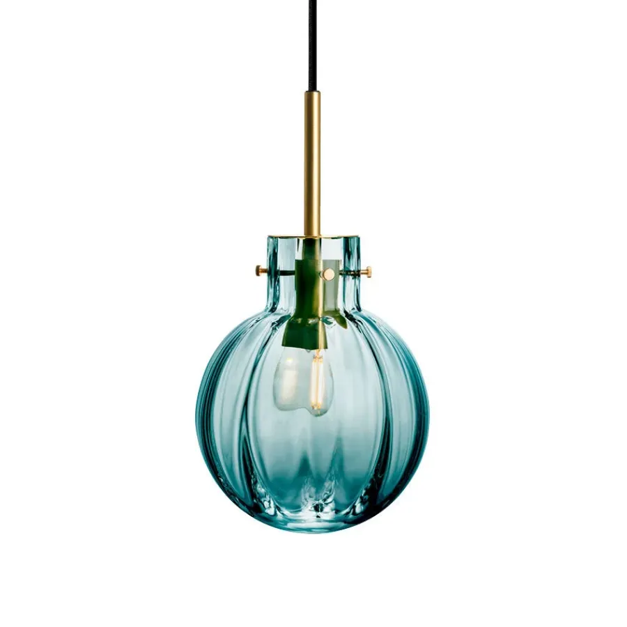 HADELAND GLASSVERK Taklamper|Krystallkuler-KRYSTALLKULE TAKLAMPE OPTIKK BLÅGRØNN 160MM Blågrønn
