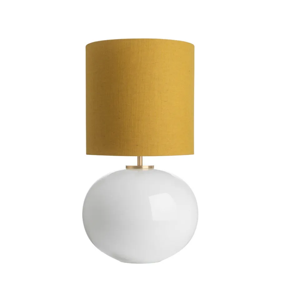 HADELAND GLASSVERK Bordlamper|Bordlamper-SENJA BORDLAMPE M. MESSING ARMATUR, GUL 30*30 SKJERM Hvit