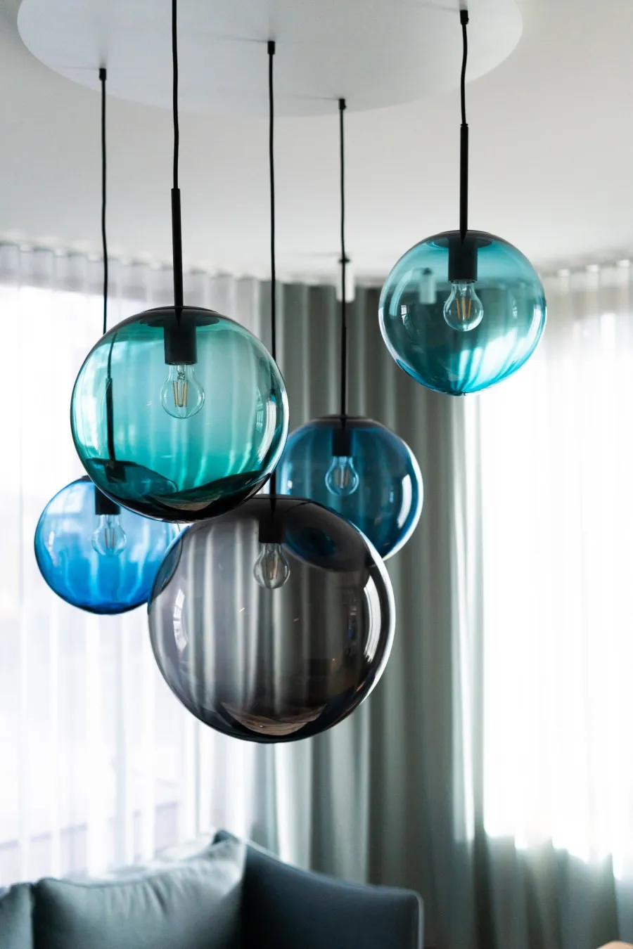 HADELAND GLASSVERK Taklamper|Arkivlamper-TAKLAMPE 4014 STÅLBLÅ