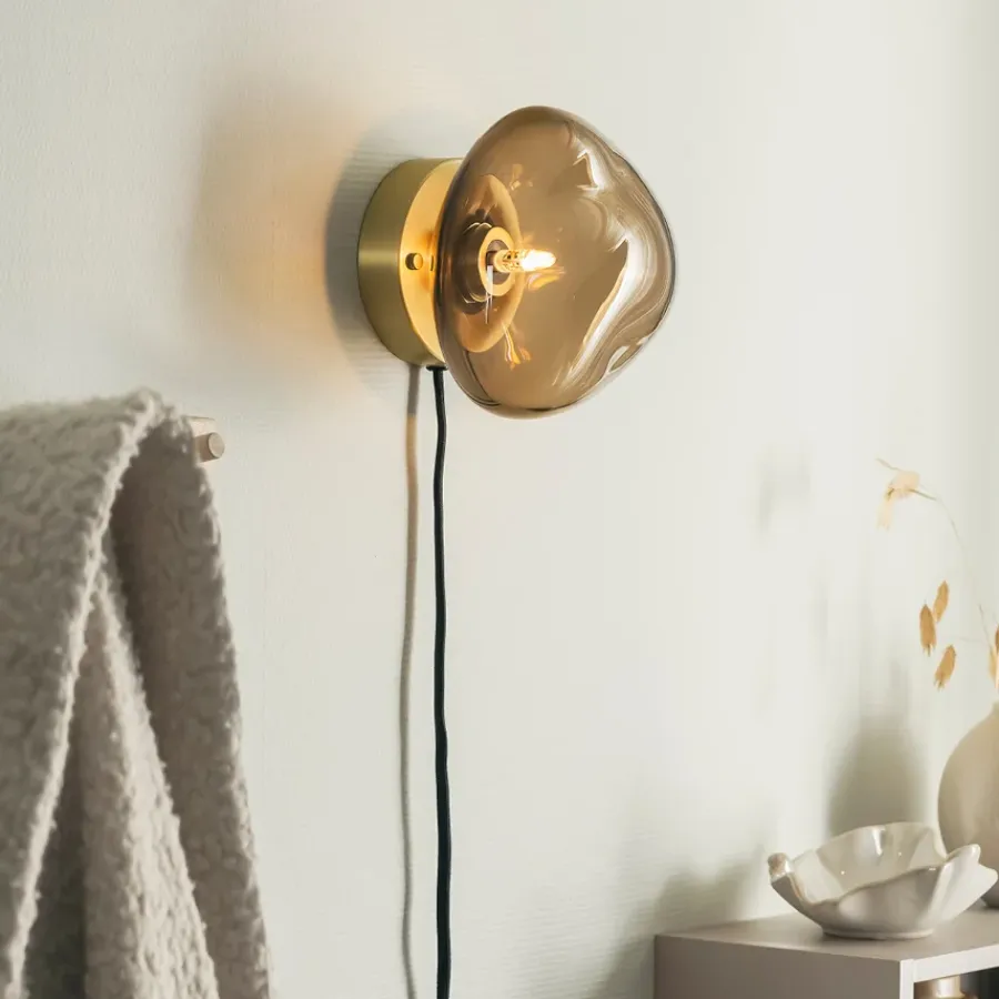 HADELAND GLASSVERK Vegglamper|Vegglamper-VEGGLAMPE KAKAO MED UTVENDIG MESSING OPPHENG